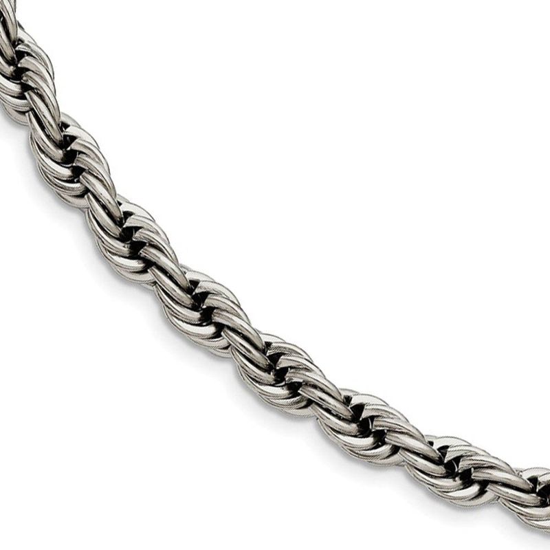 Men's 7mm Stainless Steel Polished Rope Chain Necklace, 24 Inch